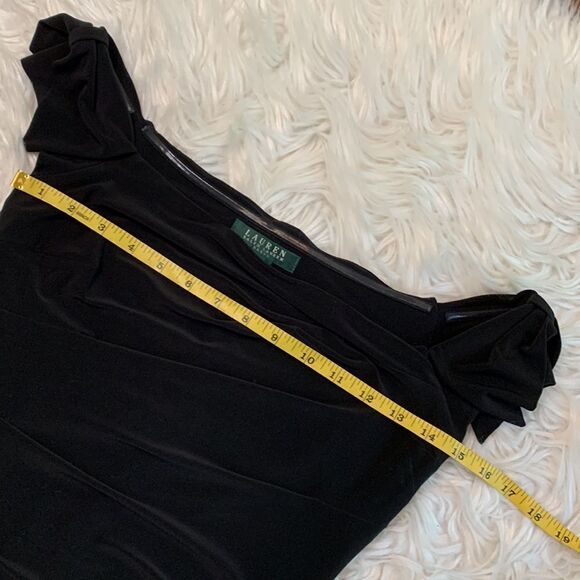 LAUREN Ralph Lauren Wide neckline bow details on shoulders ruching black dress - Picture 7 of 10